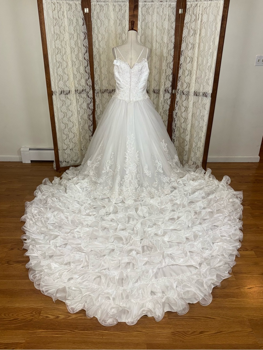 Gorgeous Vintage 90s Ruffled Satin Wedding Gown